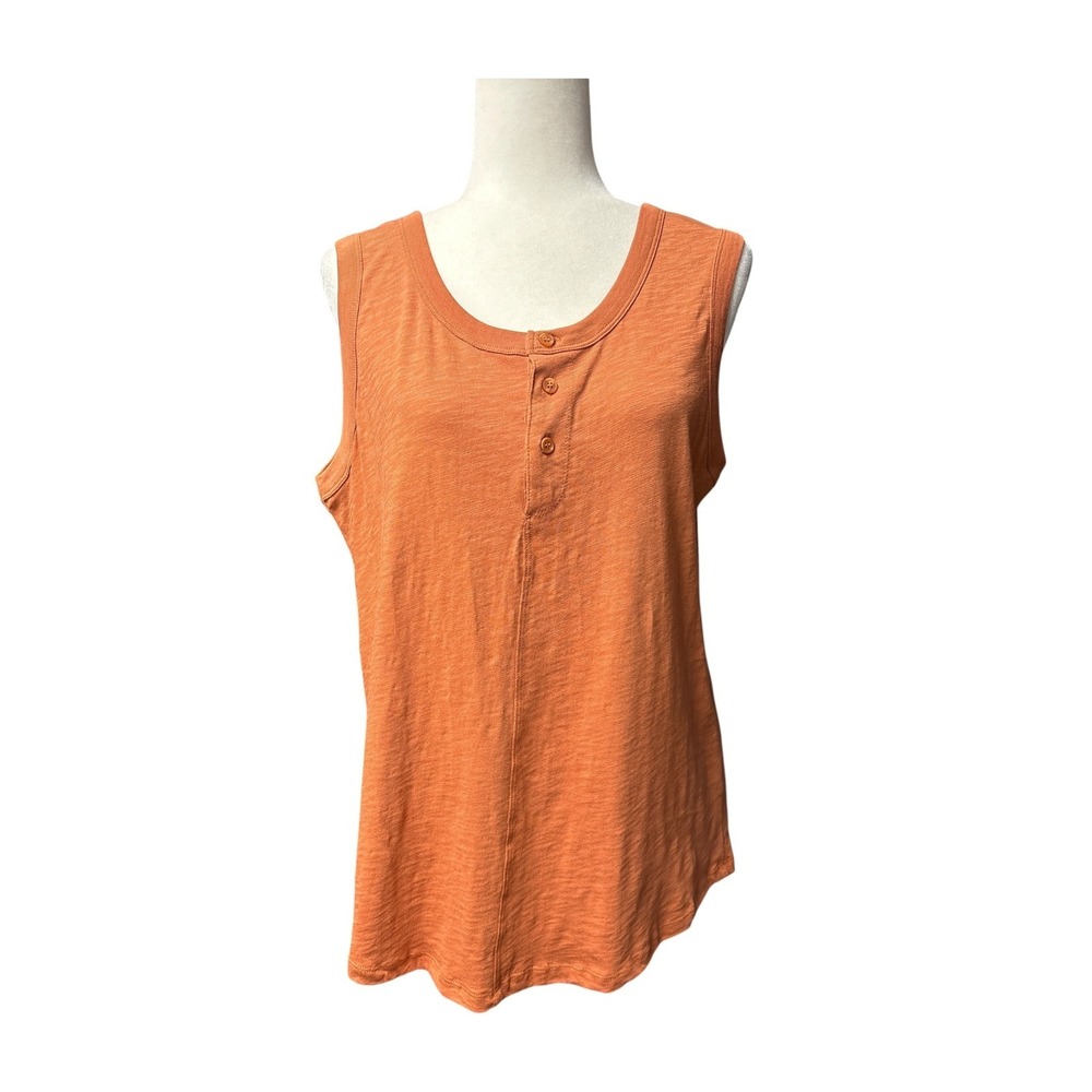 Tribal Essentials Womens 100% Cotton Spice Orange Henley Knit Tank Top Women's M
